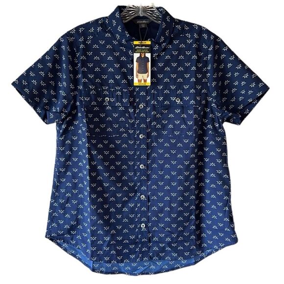 NEW Eddie Bauer Adventure Shirt Women’s Medium Short Sleeve Navy Blue White NWT - Picture 1 of 5